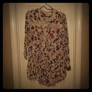 Floral Linen Button Up Tunic Shirt Dress